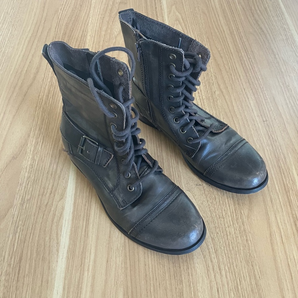 BX by Bronx Dark Brown Leather Distressed Lace Up Combat Military Boots Size 8